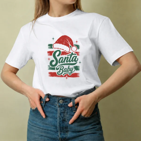 Santa Baby Retro, camiseta blanca, mujer