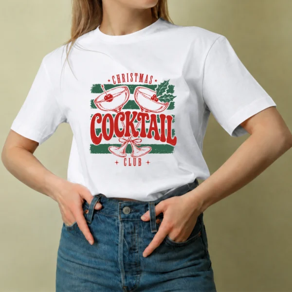 Christmas Cocktail Club - mujer Christmas Cocktail Club, camiseta blanca, mujer