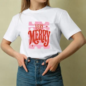 Very Merry Rosado, camiseta blanca, mujer