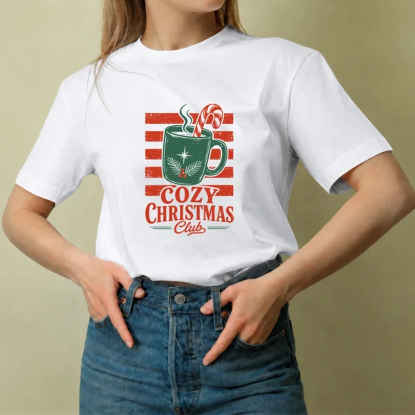 Cozy Christmas Club - mujer Cozy Christmas Club, camiseta blanca, mujer