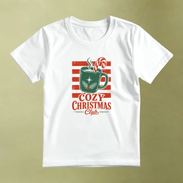Cozy Christmas Club, camiseta blanca, principal