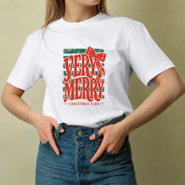 Very Merry Christmas Club - mujer Very Merry Christmas Club, camiseta blanca, mujer
