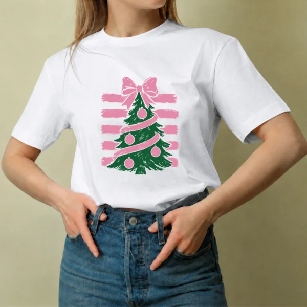 Árbol con Lazo Rosado - mujer Árbol con Lazo Rosado, camiseta blanca, mujer