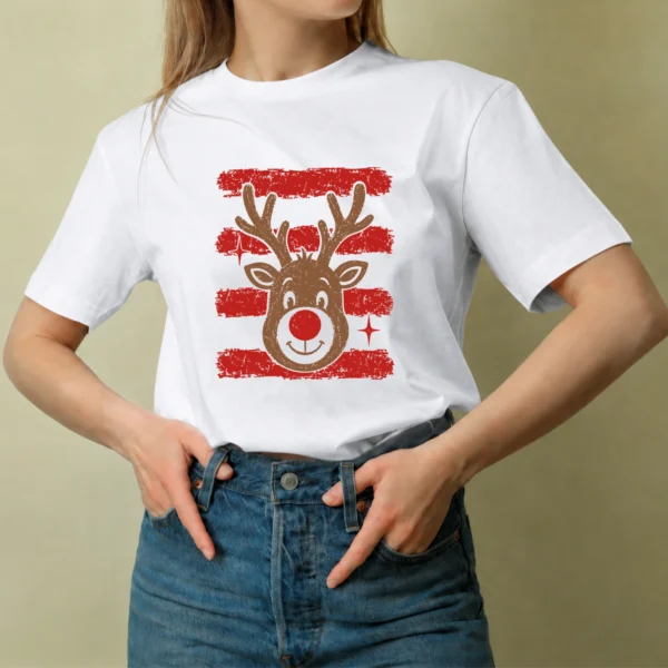 Reno Retro entre Rayas, camiseta blanca, mujer