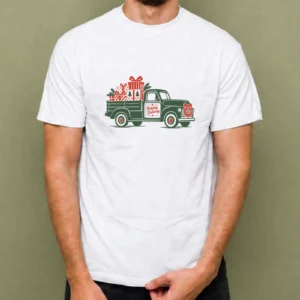 Playera blanca Camioneta de Regalos, vista en hombre