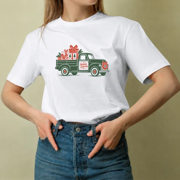 Playera navideña blanca diseño 20, vista en mujer