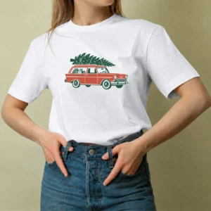 Playera navideña blanca diseño 24, vista en mujer