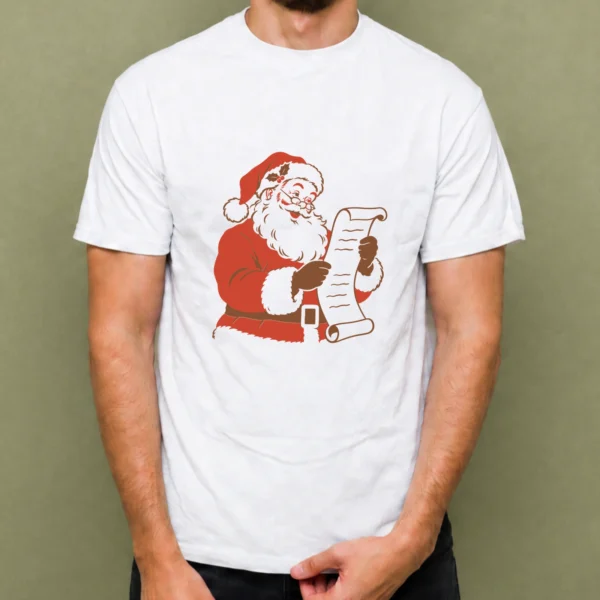 Santa y su Lista blanca - hombre Playera blanca Santa y su Lista, vista en hombre