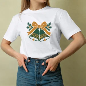 Campanas con Lazo Dorado - mujer Campanas con Lazo Dorado, camiseta blanca, mujer