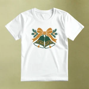 Campanas con Lazo Dorado - principal Campanas con Lazo Dorado, camiseta blanca, principal