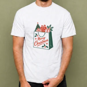 Bolsa Merry Christmas, camiseta blanca, hombre