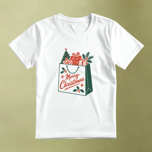 Bolsa Merry Christmas, camiseta blanca, principal