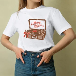 Tocadiscos Merry Music, camiseta blanca, mujer