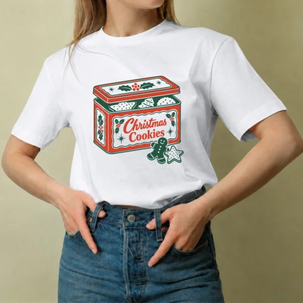 Lata de Galletas Navideñas - mujer Lata de Galletas Navideñas, camiseta blanca, mujer