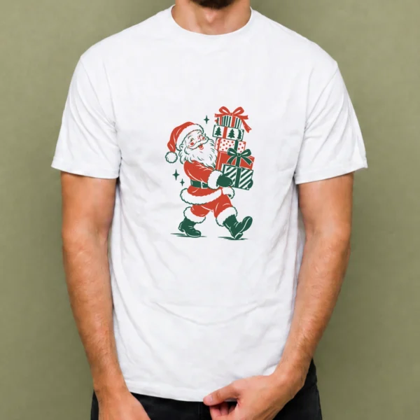 Santa Repartiendo Regalos - hombre Santa Repartiendo Regalos, camiseta blanca, hombre