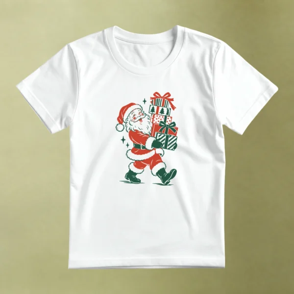Santa Repartiendo Regalos, camiseta blanca, principal