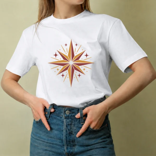 Estrella Navideña Retro, camiseta blanca, mujer