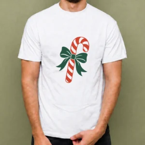 Bastón de Caramelo con Lazo, camiseta blanca, hombre