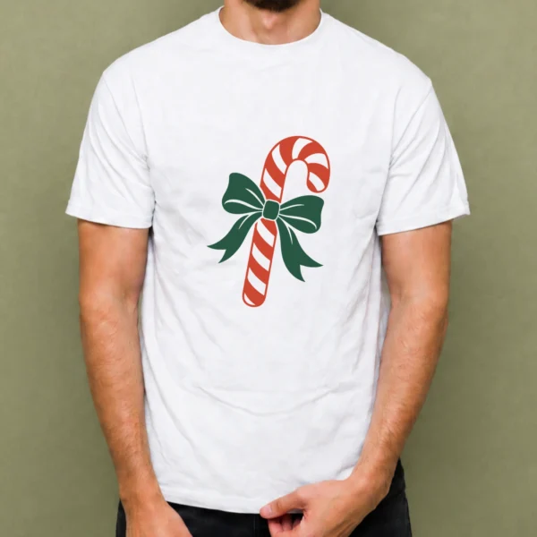 Bastón de Caramelo con Lazo, camiseta blanca, hombre