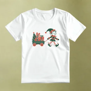 Duende con Carrito de Regalos - principal Duende con Carrito de Regalos, camiseta blanca, principal