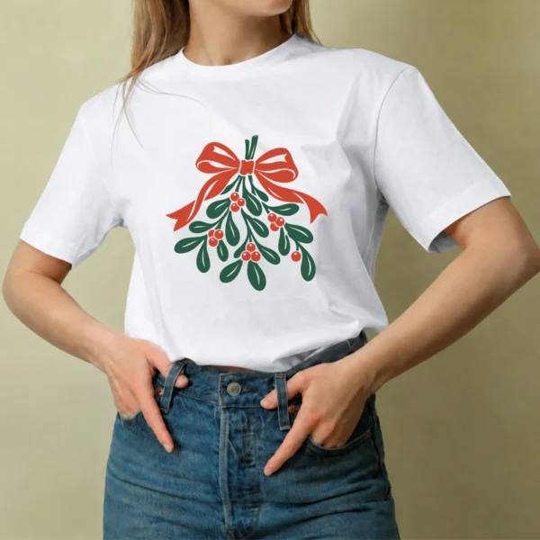 Muérdago con Lazo - mujer Muérdago con Lazo, camiseta blanca, mujer