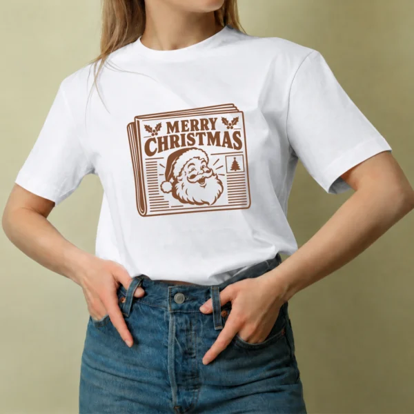 Periódico Merry Christmas - mujer Periódico Merry Christmas, camiseta blanca, mujer
