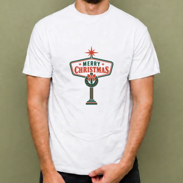 Letrero Merry Christmas - hombre Letrero Merry Christmas, camiseta blanca, hombre