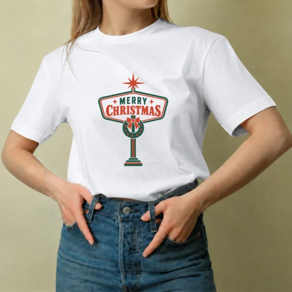 Letrero Merry Christmas - mujer Letrero Merry Christmas, camiseta blanca, mujer