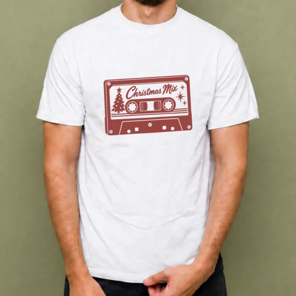 Casete Christmas Mix, camiseta blanca, hombre