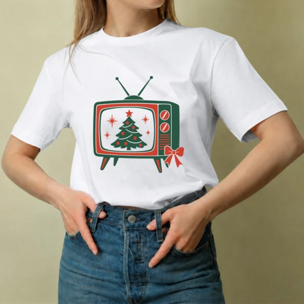 Televisor de Navidad - mujer Televisor de Navidad, camiseta blanca, mujer