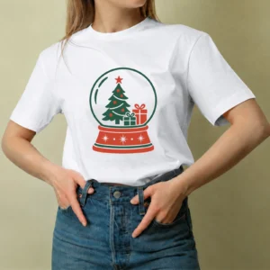 Globo de Nieve Navideño, camiseta blanca, mujer