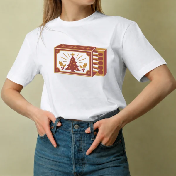 Caja de Fósforos Navideña - mujer Caja de Fósforos Navideña, camiseta blanca, mujer