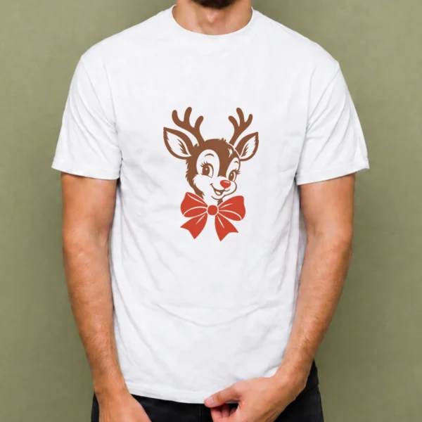 Reno de Nariz Roja, camiseta blanca, hombre