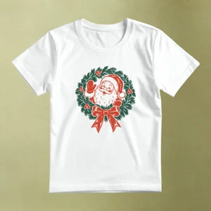 Santa en Corona Navideña - principal Santa en Corona Navideña, camiseta blanca, principal