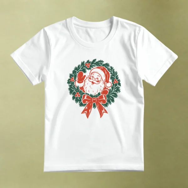 Santa en Corona Navideña, camiseta blanca, principal