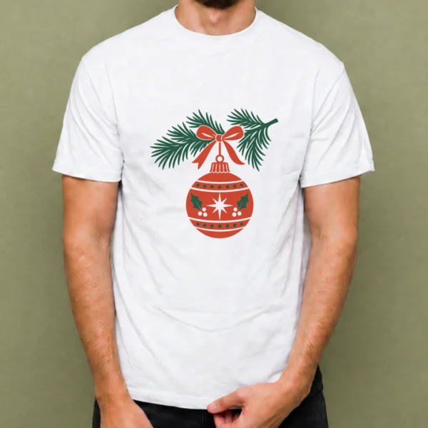 Esfera Roja de Navidad - hombre Esfera Roja de Navidad, camiseta blanca, hombre