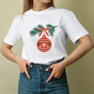 Esfera Roja de Navidad - mujer Esfera Roja de Navidad, camiseta blanca, mujer