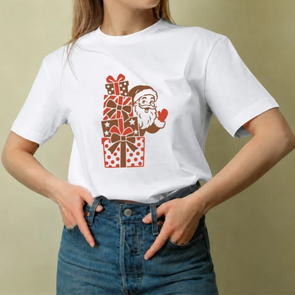 Santa entre Regalos - mujer Santa entre Regalos, camiseta blanca, mujer