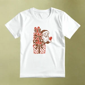 Santa entre Regalos - principal Santa entre Regalos, camiseta blanca, principal