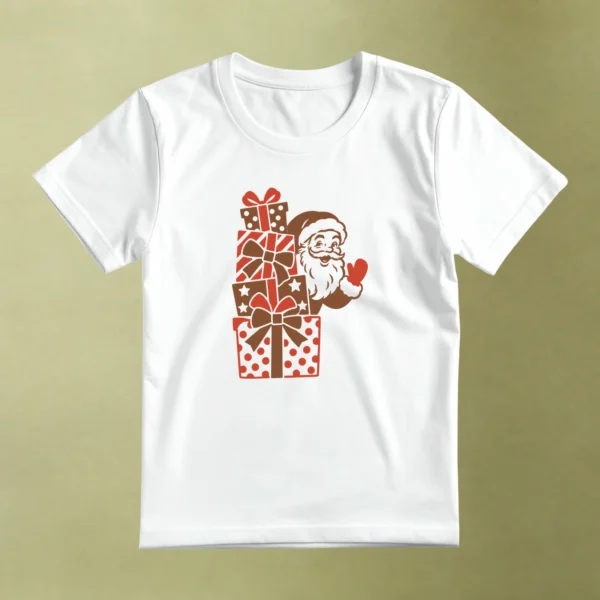 Santa entre Regalos, camiseta blanca, principal