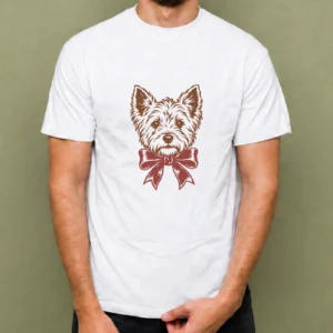 Perrito con Lazo Navideño - hombre Perrito con Lazo Navideño, camiseta blanca, hombre