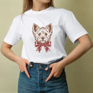 Perrito con Lazo Navideño - mujer Perrito con Lazo Navideño, camiseta blanca, mujer