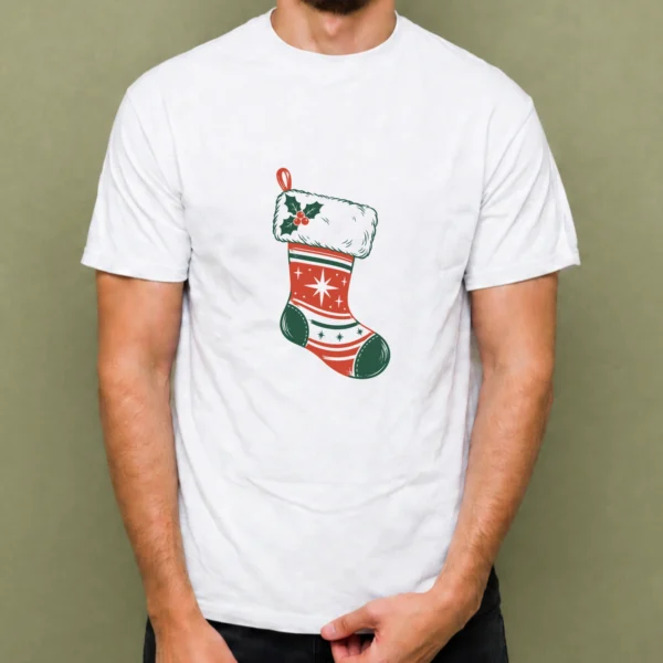 Bota Navideña Retro, camiseta blanca, hombre
