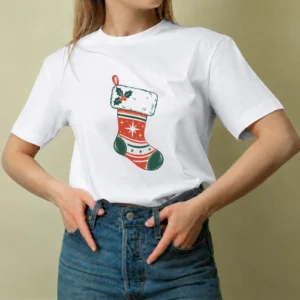 Bota Navideña Retro, camiseta blanca, mujer