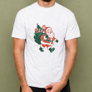 Santa con Saco de Regalos - hombre Santa con Saco de Regalos, camiseta blanca, hombre