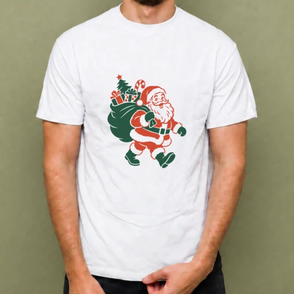 Santa con Saco de Regalos - hombre Santa con Saco de Regalos, camiseta blanca, hombre