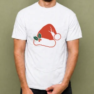 Gorro de Santa, camiseta blanca, hombre