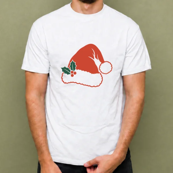 Gorro de Santa, camiseta blanca, hombre