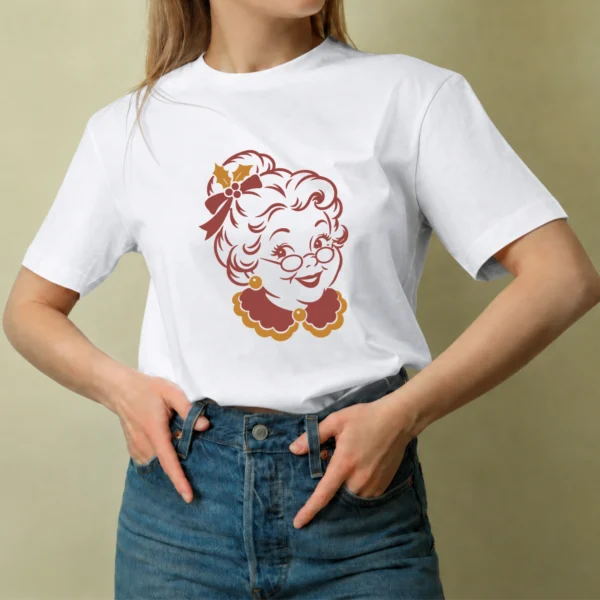 Señora Claus, camiseta blanca, mujer