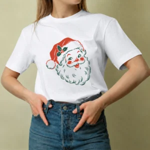 Santa Sonriente Retro - mujer Santa Sonriente Retro, camiseta blanca, mujer
